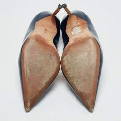 Pre Owned Manolo Blahnik Navy Blue Patent Leather BB Pumps Size 38.5