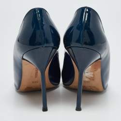Pre Owned Manolo Blahnik Navy Blue Patent Leather BB Pumps Size 38.5
