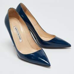 Pre Owned Manolo Blahnik Navy Blue Patent Leather BB Pumps Size 38.5
