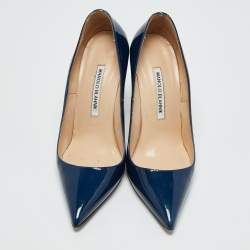 Pre Owned Manolo Blahnik Navy Blue Patent Leather BB Pumps Size 38.5