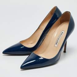 Pre Owned Manolo Blahnik Navy Blue Patent Leather BB Pumps Size 38.5