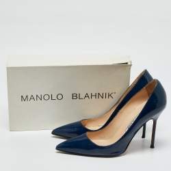 Pre Owned Manolo Blahnik Navy Blue Patent Leather BB Pumps Size 38.5