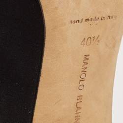 Pre Owned Manolo Blahnik Black/Grey Canvas and Fabric Hangisi Pumps Size 40.5