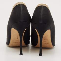 Pre Owned Manolo Blahnik Black/Grey Canvas and Fabric Hangisi Pumps Size 40.5