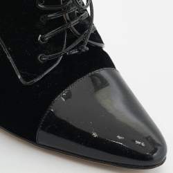 Manolo Blahnik Black Velvet and Patent Leather Lace Up Derby Pumps Size 41