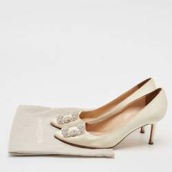 Manolo Blahnik Off White Satin Hangisi Pumps Size 39.5