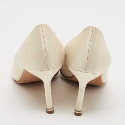 Manolo Blahnik Off White Satin Hangisi Pumps Size 39.5
