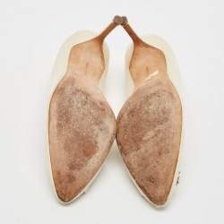 Manolo Blahnik Off White Satin Hangisi Pumps Size 39.5