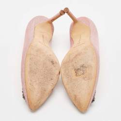 Manolo Blahnik Pink Lurex Fabric Hangisi Pumps Size 38