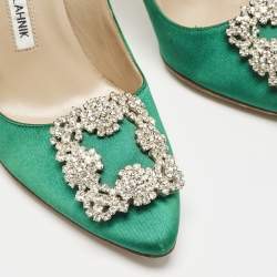 Manolo Blahnik Green Satin Hangisi Pumps Size 36