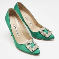 Manolo Blahnik Green Satin Hangisi Pumps Size 36