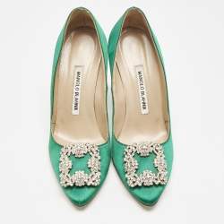 Manolo Blahnik Green Satin Hangisi Pumps Size 36