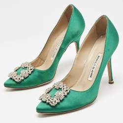 Manolo Blahnik Green Satin Hangisi Pumps Size 36