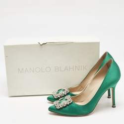 Manolo Blahnik Green Satin Hangisi Pumps Size 36
