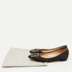Manolo Blahnik Black Satin Hangisi Ballet Flats Size 35