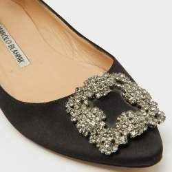 Manolo Blahnik Black Satin Hangisi Ballet Flats Size 35