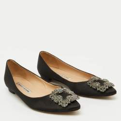 Manolo Blahnik Black Satin Hangisi Ballet Flats Size 35