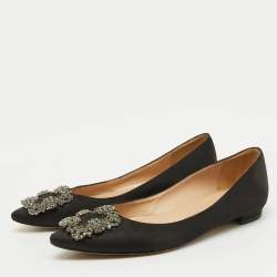 Manolo Blahnik Black Satin Hangisi Ballet Flats Size 35