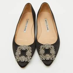 Manolo Blahnik Black Satin Hangisi Ballet Flats Size 35