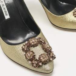 Manolo Blahnik Gold Fabric Hangisi Pumps Size 36.5