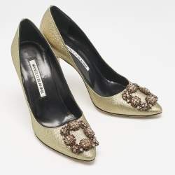 Manolo Blahnik Gold Fabric Hangisi Pumps Size 36.5