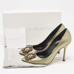 Manolo Blahnik Gold Fabric Hangisi Pumps Size 36.5