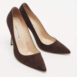 Manolo Blahnik Brown Suede BB Pointed Toe Pumps Size 38.5