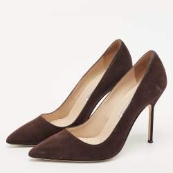 Manolo Blahnik Brown Suede BB Pointed Toe Pumps Size 38.5