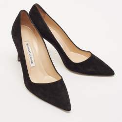 Pre Owned Manolo Blahnik Black Suede Pointed Toe BB Pumps Size 38