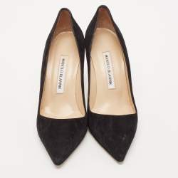 Pre Owned Manolo Blahnik Black Suede Pointed Toe BB Pumps Size 38