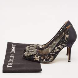 Manolo Blahnik Black Lace And Mesh Hangisi Pumps Size 36.5