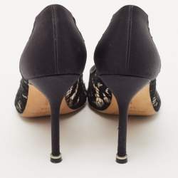 Manolo Blahnik Black Lace And Mesh Hangisi Pumps Size 36.5