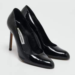 Pre Owned Manolo Blahnik Black Patent Leather Pointed Toe Pumps Size 39