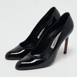 Pre Owned Manolo Blahnik Black Patent Leather Pointed Toe Pumps Size 39