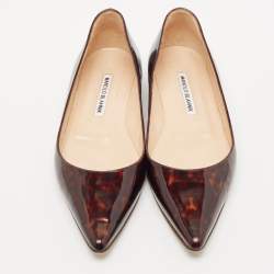 Manolo Blahnik Brown Patent Pointed Toe Ballet Flats Size 37.5