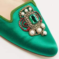 Manolo Blahnik Emerald Green Satin Eufrasia Smocking Slippers Size 40