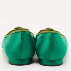 Manolo Blahnik Emerald Green Satin Eufrasia Smocking Slippers Size 40
