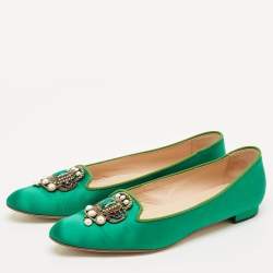 Manolo Blahnik Emerald Green Satin Eufrasia Smocking Slippers Size 40