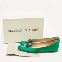 Manolo Blahnik Emerald Green Satin Eufrasia Smocking Slippers Size 40