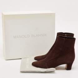 Manalo Blahnik Dark Brown Suede Round Toe Ankle Length Boots Size 37