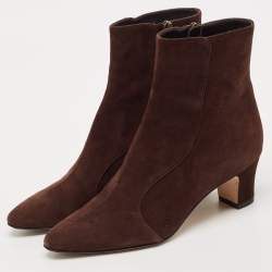 Manalo Blahnik Dark Brown Suede Round Toe Ankle Length Boots Size 37