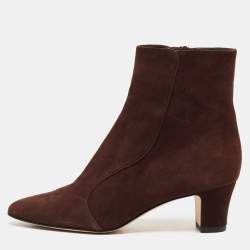 Manalo Blahnik Dark Brown Suede Round Toe Ankle Length Boots Size 37