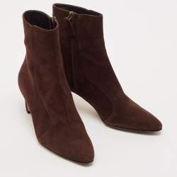 Manalo Blahnik Dark Brown Suede Round Toe Ankle Length Boots Size 37
