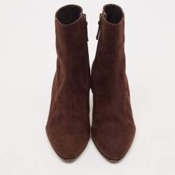 Manalo Blahnik Dark Brown Suede Round Toe Ankle Length Boots Size 37