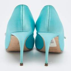 Manolo Blahnik Blue Satin Nadira Crystal Embellished Pointed Toe Pumps Size 38.5