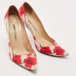 Manolo Blahnik Multicolor Floral Print Satin Pointed Toe Pumps Size 38.5