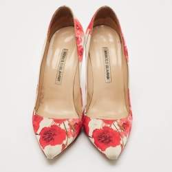 Manolo Blahnik Multicolor Floral Print Satin Pointed Toe Pumps Size 38.5