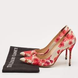 Manolo Blahnik Multicolor Floral Print Satin Pointed Toe Pumps Size 38.5