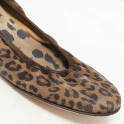 Manolo Blahnik Brown Leopard Print Suede Scrunch Ballet Flats Size 40