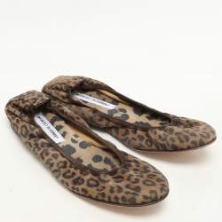 Manolo Blahnik Brown Leopard Print Suede Scrunch Ballet Flats Size 40